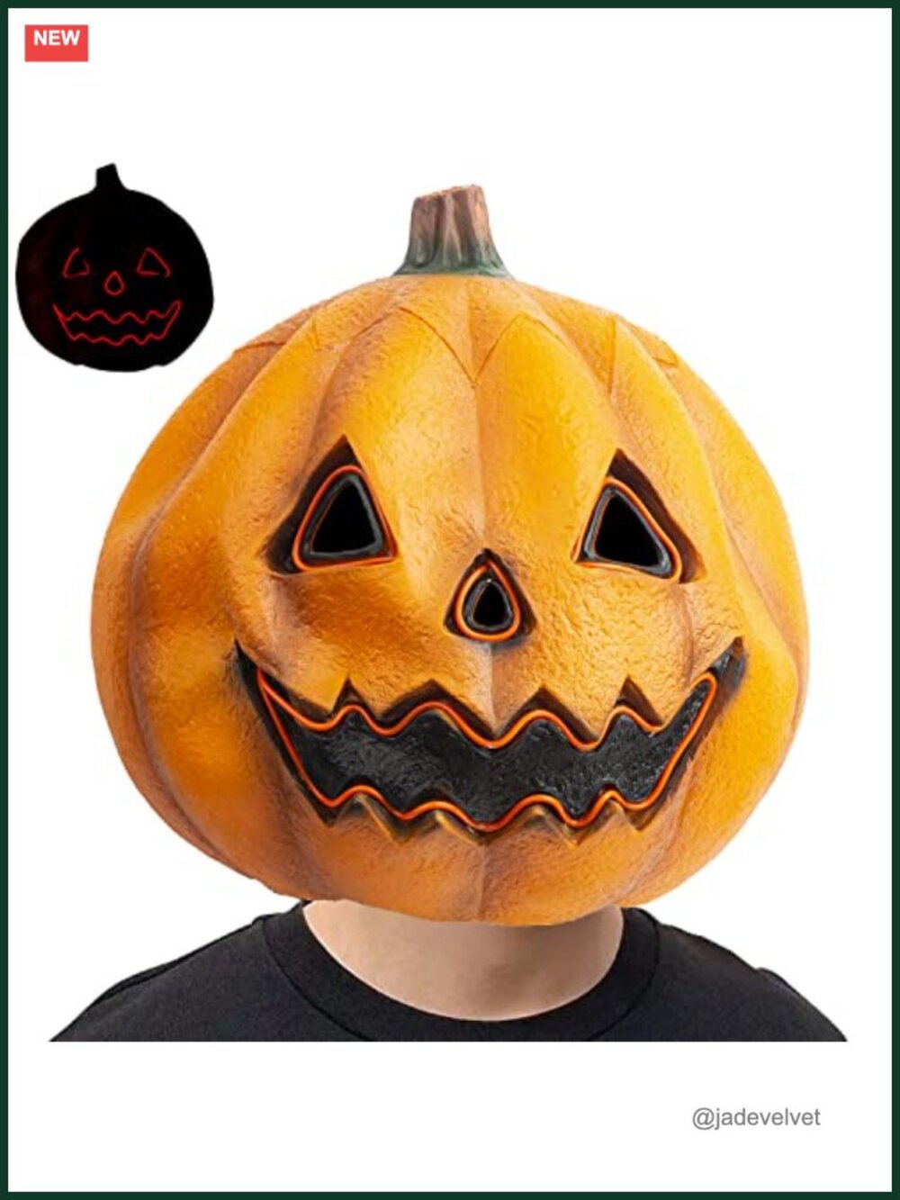 LED Light Up Pumpkin Mask Full Head Latex Halloween Costume Party